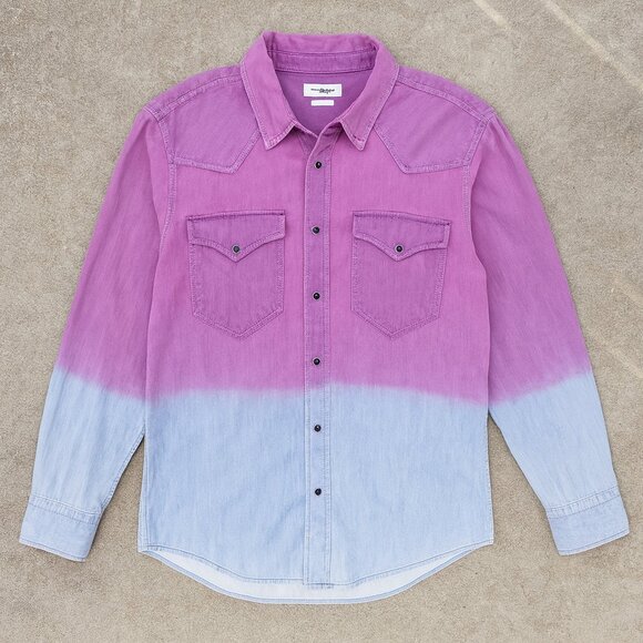 Isabel Marant Etoile Pitti Ombre Denim Western Pearl Snap Shirt Purple Pink Blue - Picture 2 of 10